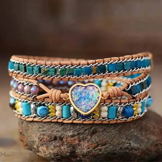 Blue Heart Opal Leather Bracelet