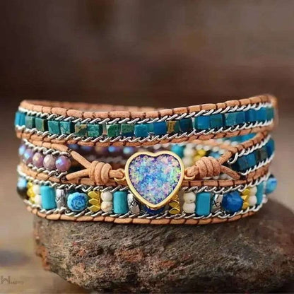Blue Heart Opal Leather Bracelet